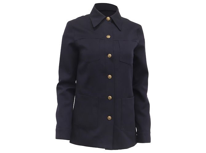 Nili Lotan Marine Button-Down Jacke aus dunkelblauer Wolle Marineblau
