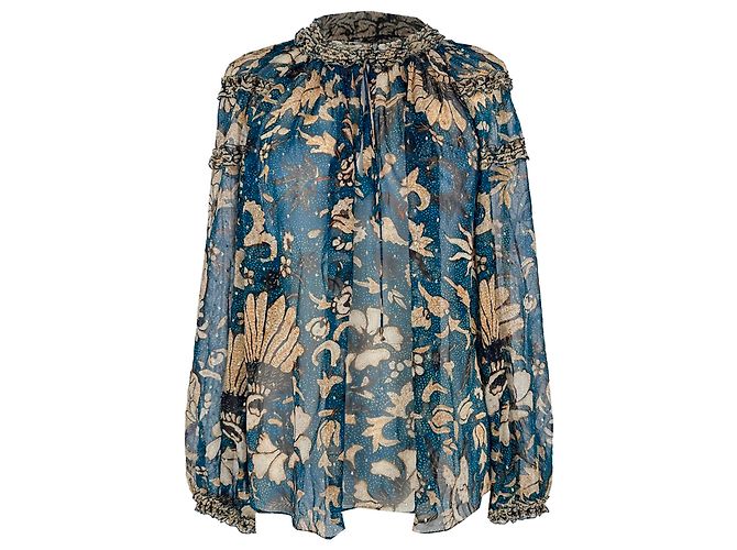 Blusa Ulla Johnson Adela con paillettes floreali e volant in seta multicolore