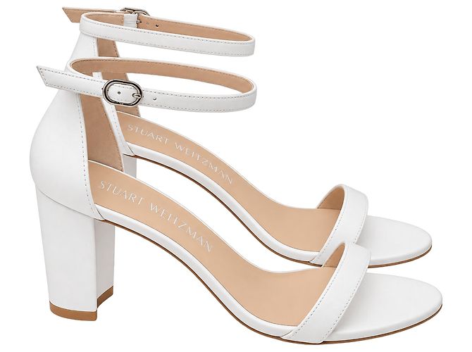 Stuart Weitzman Ankle Strap Sandal Heels in White Leather Cream