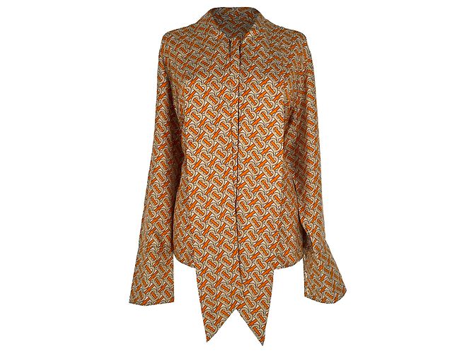 Camicia Burberry Monogram bicolore con fiocco in seta multicolore
