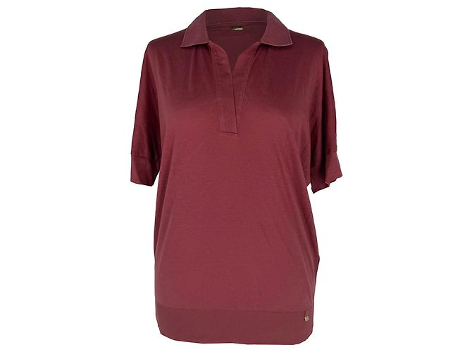 Polo de cuello en V Herno en lyocell burdeos