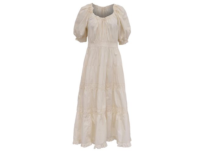 Vestido midi com camadas e mangas bufantes Ulla Johnson em algodão creme Branco Cru