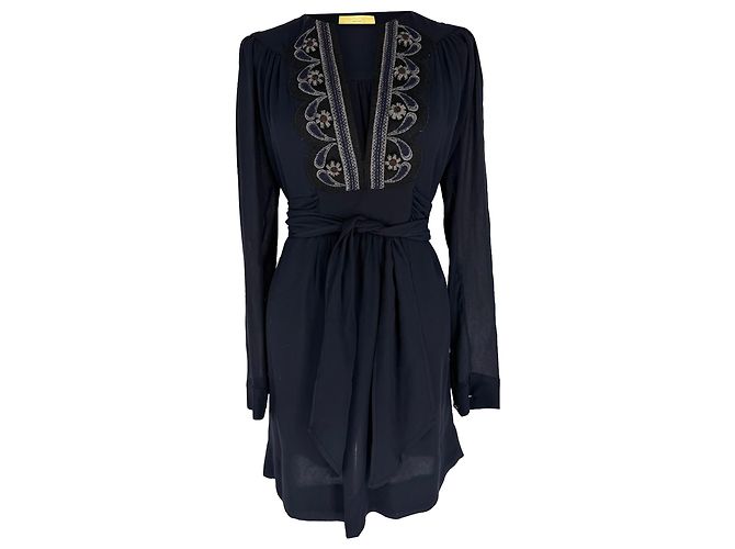 Stella Mc Cartney Abito ricamato con scollo a V Stella McCartney in seta blu navy