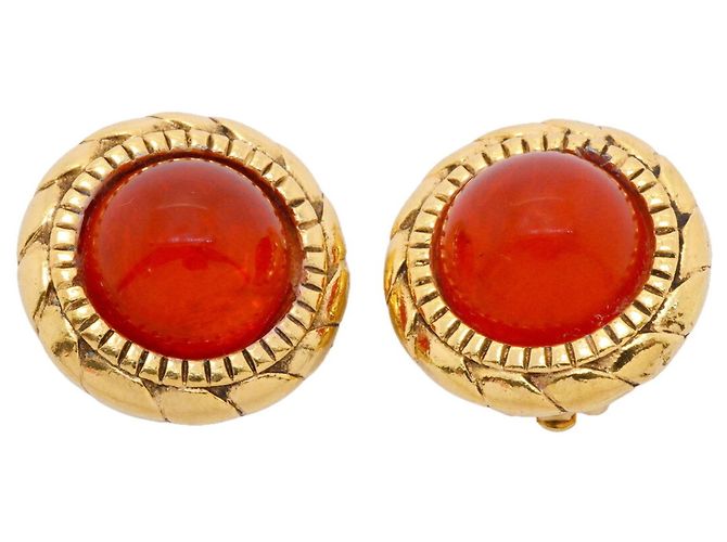 Orecchini a clip Chanel cerchio oro e rosso D'oro