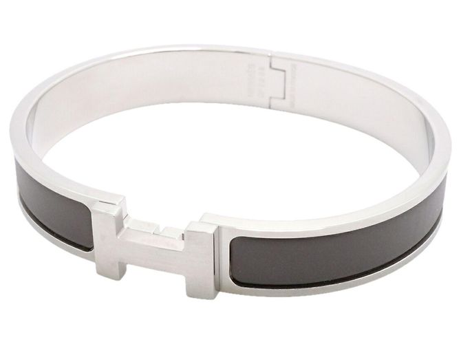 Hermès Hermes Click HH Metal Bangle Brown Silvery
