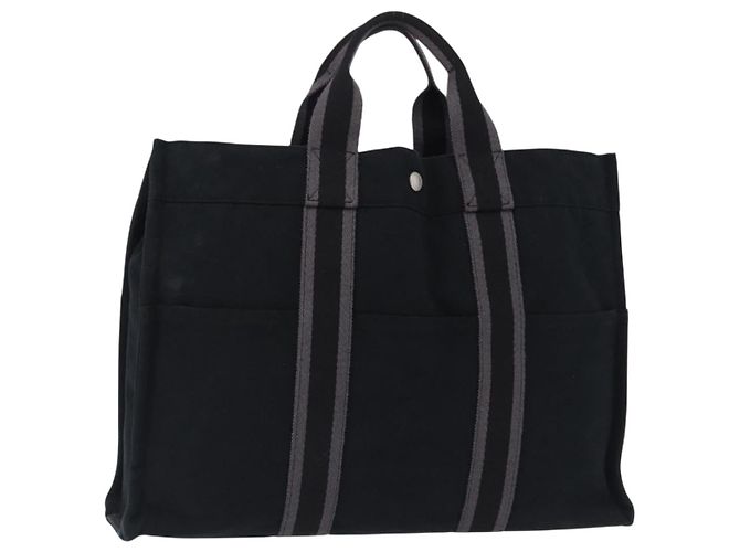 Hermès HERMES Fourre Tout MM Handtasche Canvas Schwarz Silber