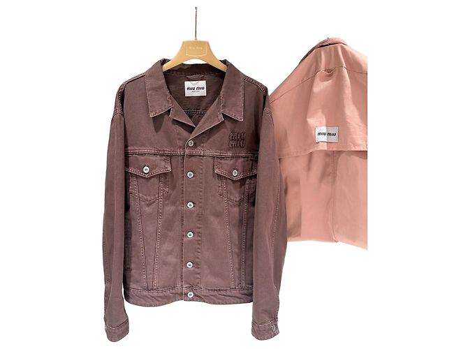 Miu Miu Chaqueta Trucker Blouson de Denim Teñido Castaño