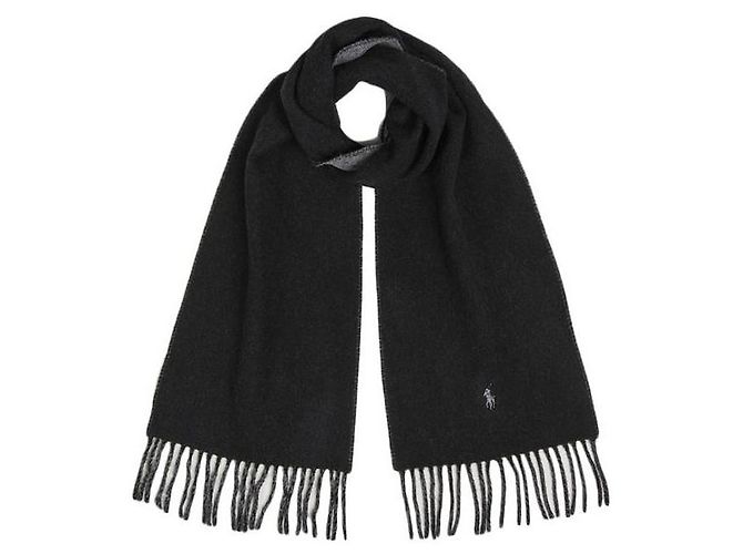 Ralph Lauren Cachecol Clássico de Lã com Bordado de Pônei Preto