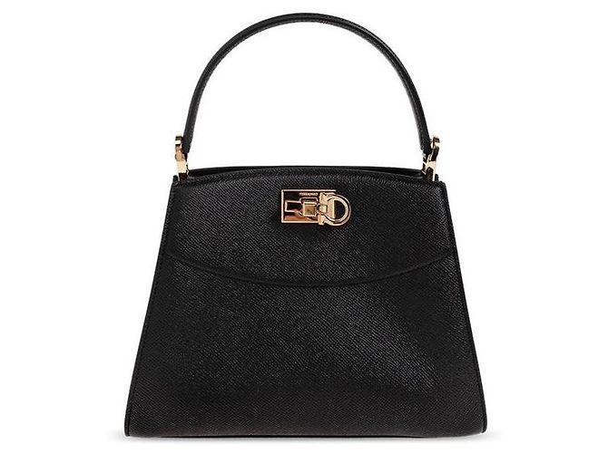 Salvatore Ferragamo Sac Studio Box Logo Doré Noir