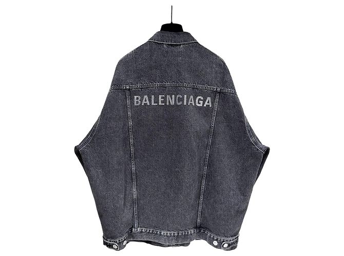 Balenciaga Blauer Logo Bomber Trucker Denim Jacket Schwarz
