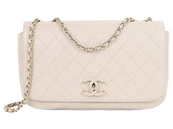 Chanel Bolsa de Ombro com Aba e Corrente Medium Beige Series Marrom