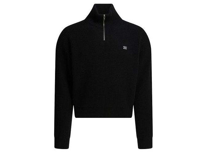 Céline Gerippte Wollstrick-Truckerjacke Schwarz