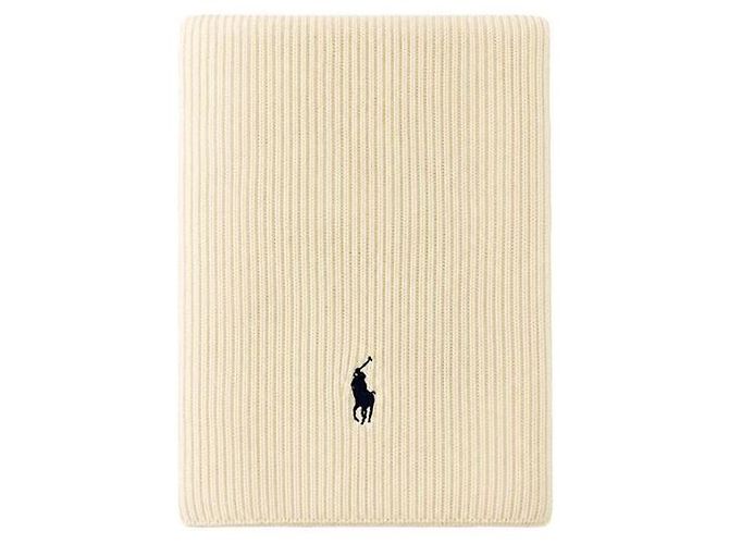 Ralph Lauren Bufanda acanalada clásica con bordado de poni Cream Blanco