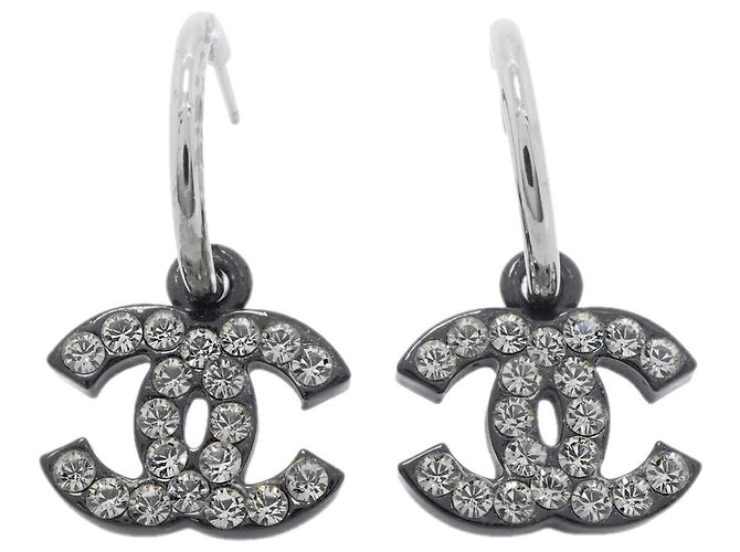 Chanel Coco Mark Stecker-Ohrringe Schwarz Silber