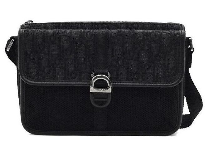 Dior Borsa a tracolla Black Oblique con patta e zip da uomo Nero