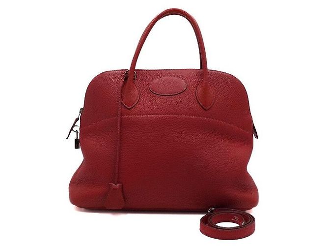 Hermès Saco Tote em couro vermelho com ferragens prateadas Bolide