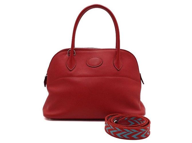 Hermès Saco Tote Red Swift Bolide com Hardware Prateado e Alça de Ombro em Tecido Vermelho