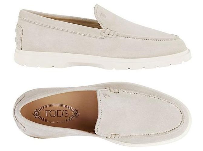 Tod's Mocassins en daim Pebble Tab Gray Marron