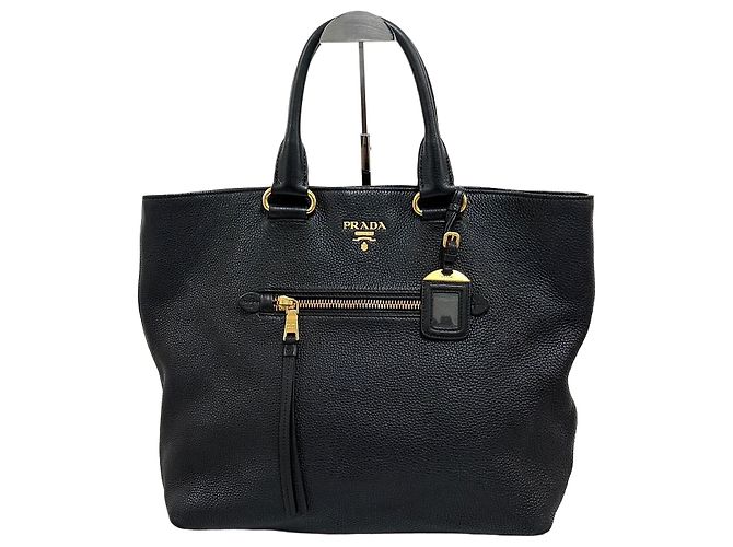 Prada Saco Tote em Vitello Daino Preto