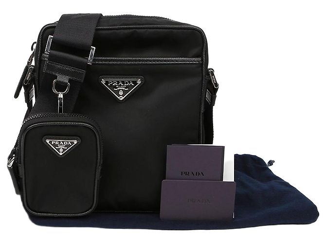 Prada Bolsa de ombro em couro Saffiano e Re-Nylon com logo triangular Preto