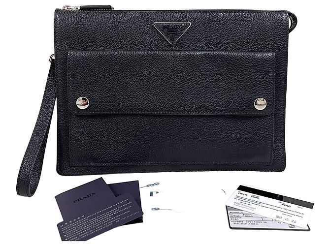 Prada borsa a pochette in pelle nera Nero