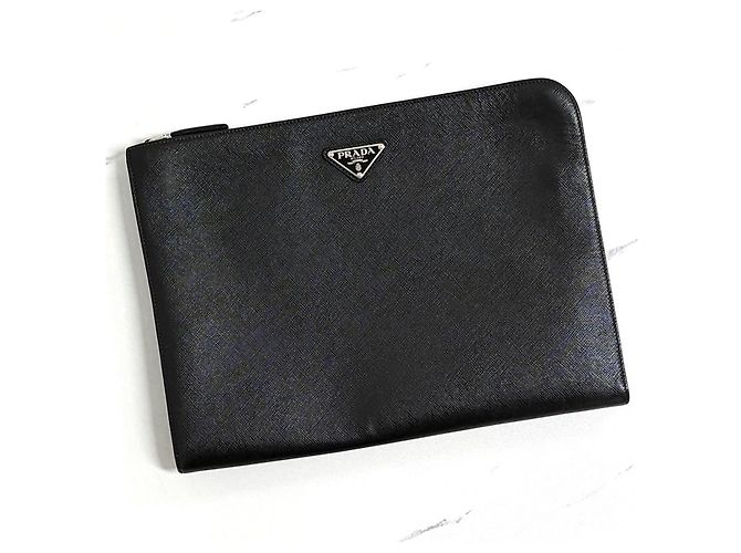 Prada Borsa Pochette per Documenti Saffiano Nera Nero