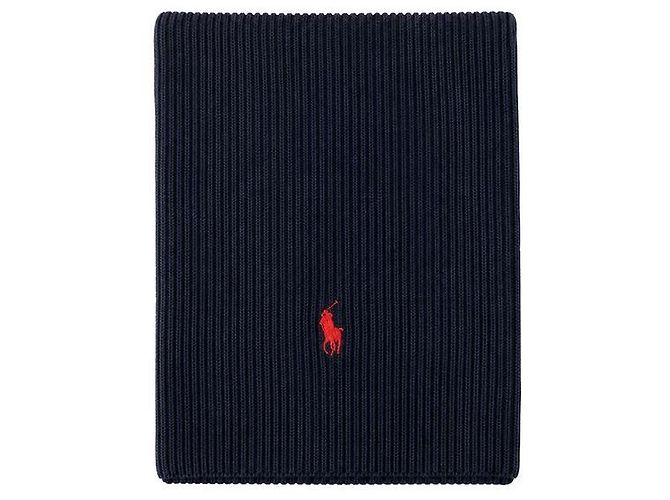 Ralph Lauren Cachecol canelado clássico com bordado Pony Blue Azul