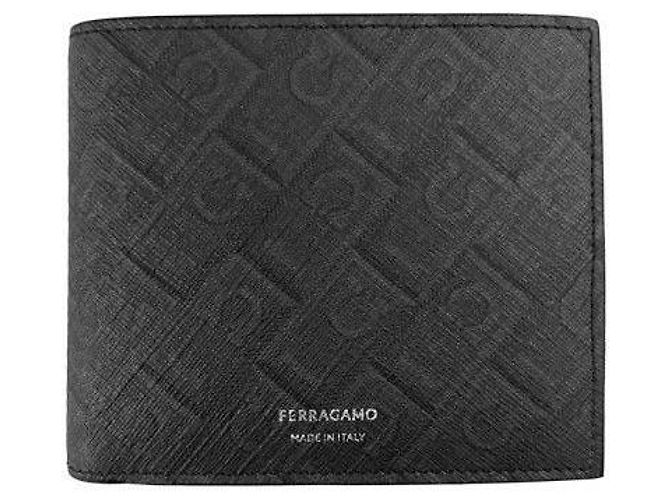 Salvatore Ferragamo Monogram Coin Wallet with Silver Logo Black