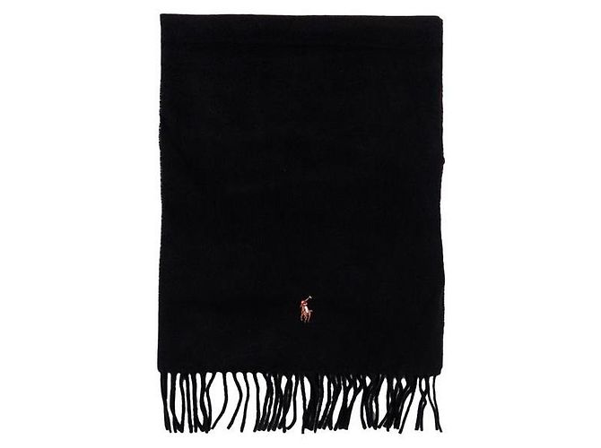 Ralph Lauren Sciarpa nera con logo Pony ricamato Nero
