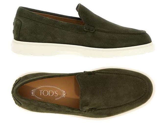 Tod's Mocassin Pebble Tab en daim Vert