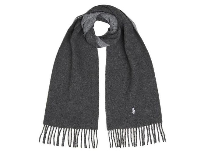 Ralph Lauren Cachecol clássico de lã com bordado de pônei Charcoal Marrom
