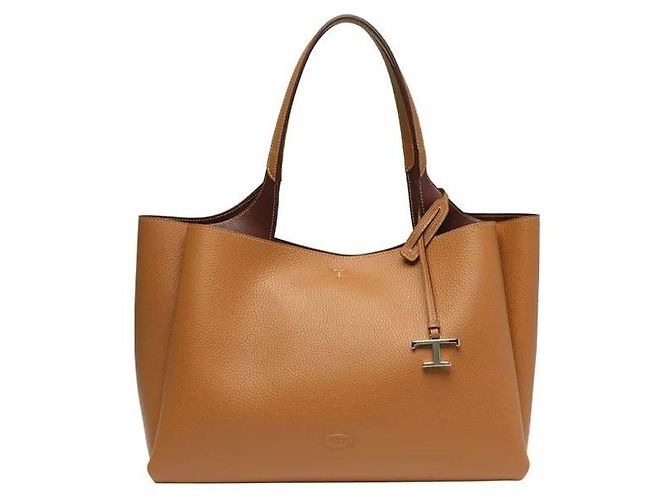 Tod's Saco Shopper Timeless Medium Camel QRI Marrom
