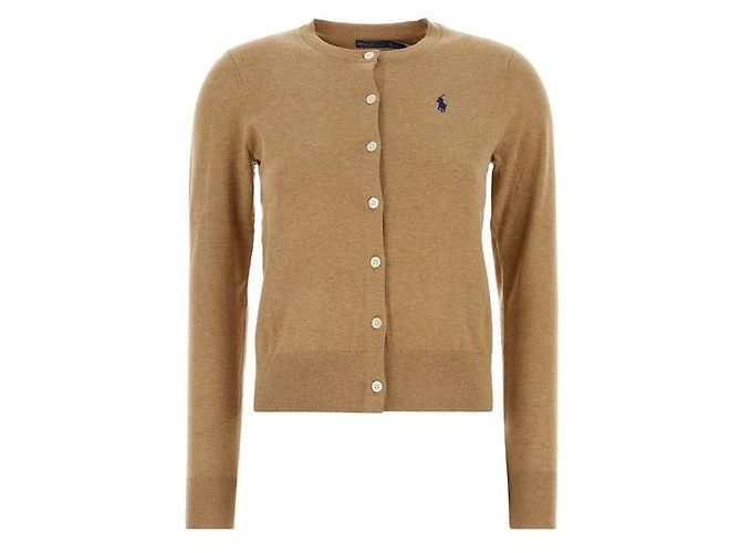 Ralph Lauren Cardigan mit Rundhalsausschnitt und gesticktem Pony-Logo Camel Braun