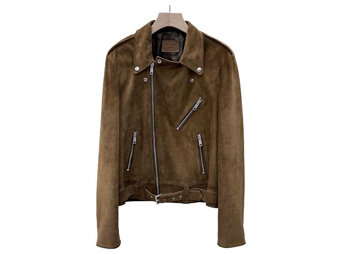 Prada Suede Biker Jacket Brown
