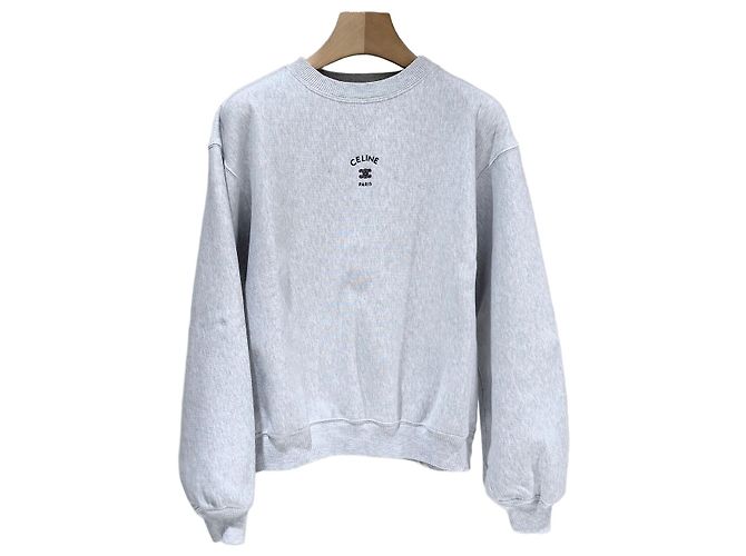 Céline Logo Baumwoll-Sweatshirt Grau Braun