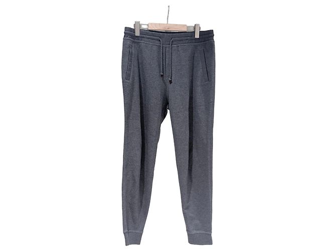 Brunello Cucinelli Pantalones de entrenamiento de algodón con banda gris Castaño