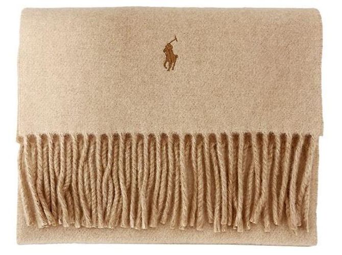 Ralph Lauren Cachecol de lã com bordado de pônei Camel Marrom