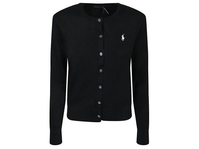 Ralph Lauren Crewneck-Cardigan mit gesticktem Pony-Logo Schwarz