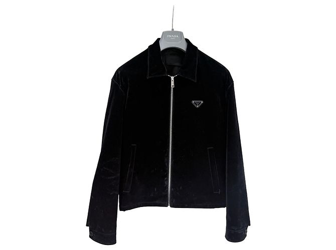 Prada Velours-Denim-Bomberjacke Schwarz