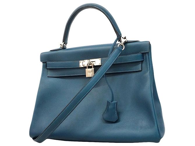 Hermès Borsa Hermes Kelly 32 Verso Evercolor Deep Blue Blu scuro