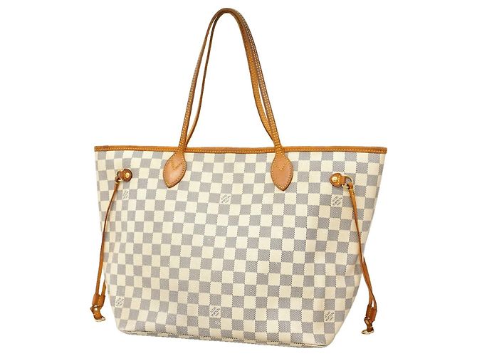 Louis Vuitton Damier Azur Neverfull MM Tote Bag Weiß