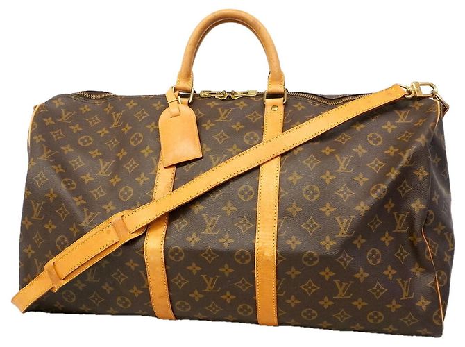 Louis Vuitton Brown Boston Monogram Keepall Bandoulière 55 Marrone