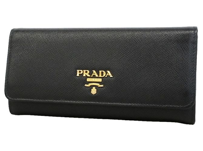 Saffiano Prada Black Leather Long Wallet