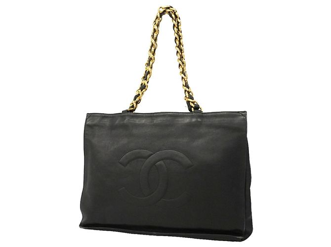 Borsa Tote Chanel in pelle d'agnello nera Nero