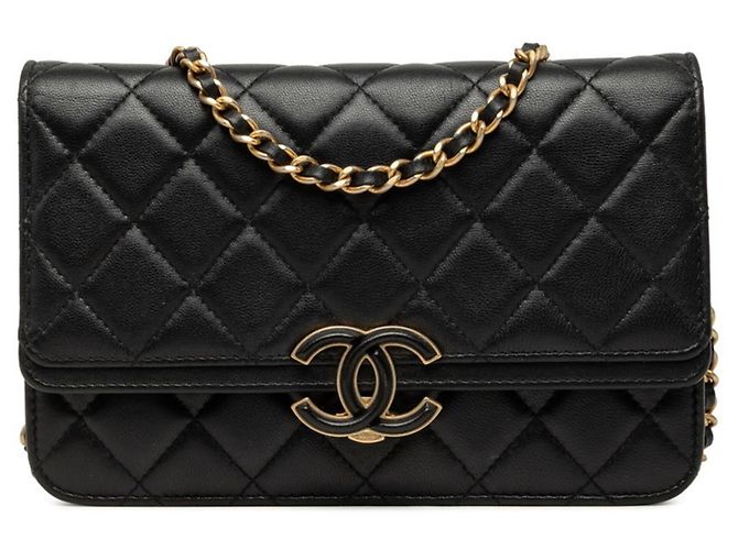 Sac à épaule portefeuille à chaîne Chanel Coco Mark Matelassé Noir