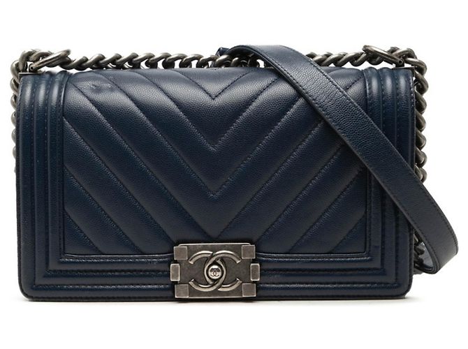 Borsa a tracolla Chanel Coco Mark Boy Chain Blu navy
