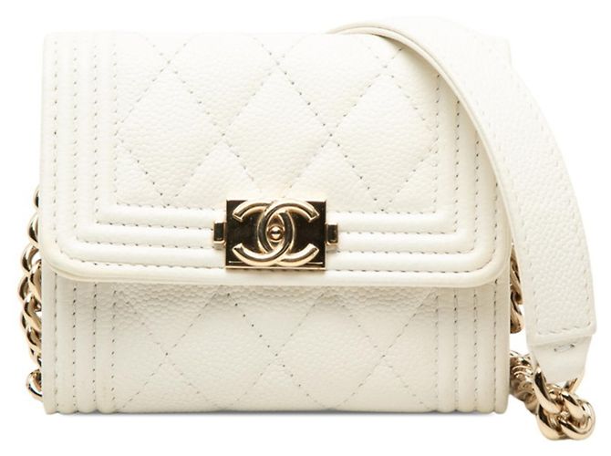 Le Boy Bolsa de ombro com corrente e carteira Chanel Matelassé Coco Mark Boy Branco