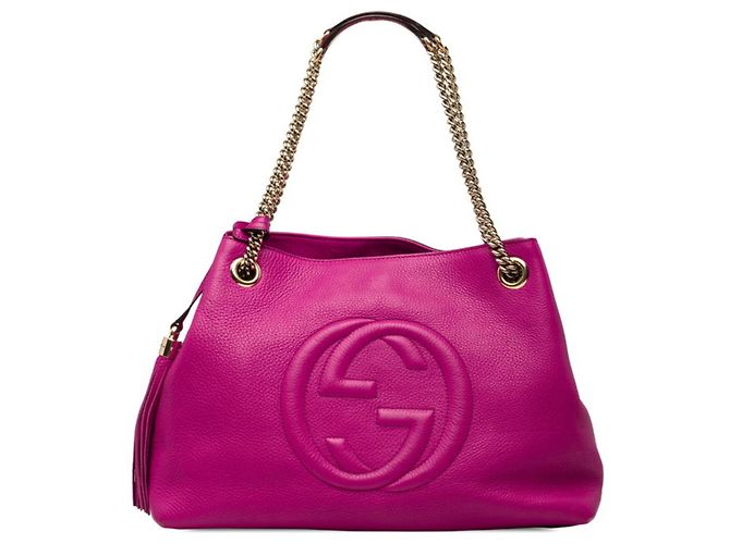 Bolsa de Ombro com Corrente Gucci Interlocking G Soho Fringe Rosa