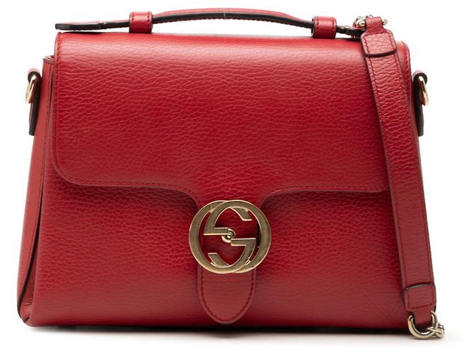Bolso de mano Gucci Interlocking G de cuero rojo Roja