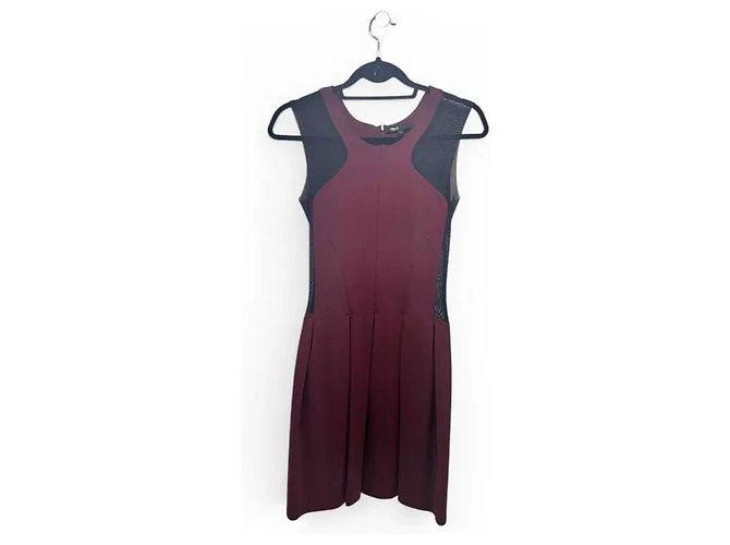 Maje Kleid in Bordeaux mit Mesh-Einsätzen